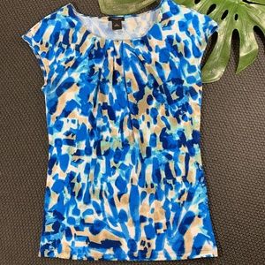Ann Taylor Blue Watercolor Cap Sleeve Blouse